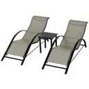 Outsunny 3 Pieces Sun Lounger Chair Set, Metal Frame Outdoor Garden Recliner Chairs with Glass-Top Side Table and Armrests fo image 0