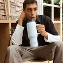 Bottle Bottle 40 oz Stainless Steel Vacuum Insulated Tumbler with Handle and Straw, Blue image 5