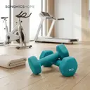 ochamaxsongmics  Neoprene Dumbbells Set - 2 x 1 kg, 2 x 2 kg, 2 x 3 kg, for Workout, with Stand Lime, Teal, and Light Grey  image 3