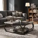 LANTINE Table basse carrée industrielle 100 x 100 x 50 cm Rangement 2 niveaux Bois et cadre métallique Noir Marron rustique image 2