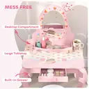 AIYAPLAY Kids Dressing Table Set, Two-Piece Children Vanity Table with Stool, Mirror, Drawer, Desktop Storage, Strawberry-Theme Makeup Desk, Chair, Pink image 2