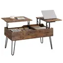 WOLTU Höhenverstellbarer Couchtisch, Beistelltisch mit Doppelliftplatten, Wohnzimmertisch, Versteckter Stauraum, Vintage Stil, Braun, Holzwerkstoff image 2