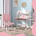 AIYAPLAY Kids Desk and Chair Set, Height Adjustable Children School Study Desk, Student Writing Desk with Tiltable Desktop Drawer, Pen Slot, Reading Rack for Ages 3-13 Years, Pink image 1