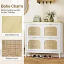 HOMCOM Shoe Storage Cabinet with 4 Flip Drawers, Boho Slim Shoe Cabinet with Rattan Doors for Entryway, Hallway, Holds 20 Pairs, White image 3