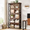 tribesigns 5-Tier Bookshelf, 180 cm Industrial-Style Bookshelf/Cabinet, Floorstanding 5-Tier Display & Storage Shelf, Tall Bookshelf for Home Office, Living Room, Bedroom, Brown & Black image 5