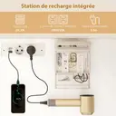 HOMCOM Coiffeuse avec miroir et tabouret, éclairage LED réglable 3 couleurs, 2 USB ports et 2 prises, table de maquillage modulable avec 6 tiroirs à fermeture douce, 2 étagères, siège rembourré, blanc image 2