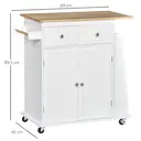 HOMCOM Kitchen Island on Wheels, Mobile Storage Trolley, Rolling Kitchen Cart with Rubber Wood Top, 2-Door Cabinets, 2 Drawers, Adjustable Shelf, 3-Tier Spice Rack, Drawers image 2