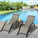 Outsunny 3 Pieces Sun Lounger Chair Set, Metal Frame Outdoor Garden Recliner Chairs with Glass-Top Side Table and Armrests fo image 1