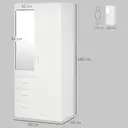 HOMCOM 2 Door 3 Drawer Mirrored Wardrobe with Rail, Modern Clothes Storage Cupboard with Mirror, Drawers and Adjustable Shelves for Bedroom, 80 x 50 x 180 cm, White image 2