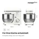 Monsga SM100 Küchenmaschine 1000W, Cremeweiß, 6,0L Edelstahl-Rührschüssel, Leise, mit Super-Antihaft Teflon-Knethaken (hitzebeständig bis 260°C), Schneebesen, Flachrührer & Spritzschutz, 8 Geschwindigkeitsstufen image 9