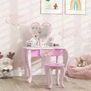 AIYAPLAY Kids Dressing Table Set, 2-Piece Girls Vanity Table with Mirror, Stool, Drawer, Storage, Desktop, Heart-Themed Makeup Desk and Chair, Pink image 6