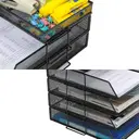 Senhoglb Bac à courrier format A4 à 4 niveaux, empilable avec porte-documents intégré, Noir, Offre spéciale Nouvel An, idées cadeaux image 3