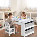 GRAVFORCE Kids Art Table and Chair Set, Wooden Toddler Craft Easel Desk with 2-Tier Open Shelf, Storage Bins, Paper Roll, Paint Cups, Children Play Activity Furniture Grey image 7