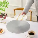 PP Single-Color Placemat Light Gray，Set of 6 Round Braided Placemats Table Mats for Dining Tables Washable Non-Slip Place Mats 15 inch for Home Decoration image 2