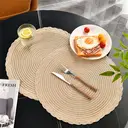 6 pieces, round 38cm woven placemats with outer ring three-strand placemat  Milk coffee, anti-slip polyester Nordic placemats, suitable for home, kitchen, and dining table use, perfect for holiday parties, birthdays, weddings, and dinners image 2