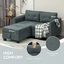 HOMCOM Convertible Modular Sectional Sofa with Storage, Tufted 2 Seater Sofa Set, L Shaped Couch with Ottoman, Wood Frame for Living Room, Dark Grey image 5