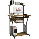 HOMCOM Mobile Computer Desk with Keyboard Tray, Rolling Study Table with Storage Shelves and Wheels, Industrial Writing Desk for Home Office, 80 x 50 x 130cm, Rustic Brown image 0