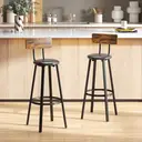HOMCOM Bar Stools Set of 2, Faux Leather Upholstered Barstools, Industrial Breakfast Bar Chairs with Backrest and Footrest for Kitchen Island, Dining Room, Rustic Brown and Black image 1