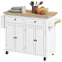 HOMCOM Kitchen Island Counter Panelled 2 Drawers 4 Doors White/Natural image 1