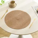6pcs PAPER Placemats Set, Paper braided placemat Khaki，Round Woven Table Mats, 100% PAPER Heat-Resistant Washable Dining Decor, Checkered Pattern for Home & Kitchen Use image 2