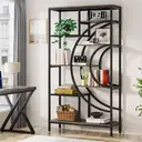 Tribesigns Geometric Bookcase 179cm Industrial Bookcase 8 Tier Bookcase Rustic Bookshelf Metal Frame Tall Freestanding Open Shelves for Living Room (Grey, 1) image 3