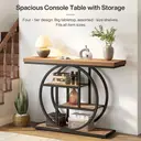 Tribesigns Table console 105 cm, Table derrière canapé industrielle à 4 niveaux pour entrée avec base circulaire, Table d'appoint étroite en bois avec étagères de rangement pour salon, couloir, entrée, Marron clair image 7