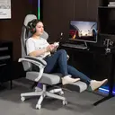 HOMCOM Ergonomic High Back Gaming Chair for Adults, Printed Velvet Computer Recliner Chair with Footrest, Lumbar Support, Adjustable Height and 360° Swivel Seat for Office or Gaming, Grey image 8