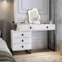 HOMCOM Dressing Table, Vanity Desk with Leaf Shape Mirror, Makeup Table with 5 Drawers, 3-Colour LED Lights, 100x40cm Tabletop, White image 7