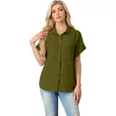 Women's Short Sleeve Shirts V Neck Collared Button Down Shirt Tops with Pockets (ArmyGreen, S) image 2