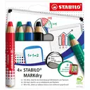 STABILO MARKdry Coffret de 4 crayons marqueurs pour tableau blanc avec taille-crayon et chiffonnette image 0