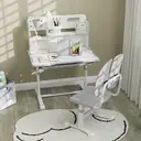 AIYAPLAY Kids Desk and Chair Set, Height Adjustable Children School Study Desk, Student Writing Desk with Tiltable Desktop Drawer, Pen Slot, Reading Rack for Ages 3-13 Years, Grey image 2