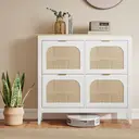 HOMCOM Shoe Storage Cabinet with 4 Flip Drawers, Boho Slim Shoe Cabinet with Rattan Doors for Entryway, Hallway, Holds 20 Pairs, White image 8