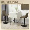 HOMCOM Bar Stools Set of 2, Height Adjustable Swivel Barstools with Backrest and Footrest, Modern Linen Upholstered Armless Bar Chairs for Kitchen, Breakfast Counter, Brown image 3