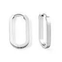Silver Tone Stainless Steel Oval Hoop Earrings, 25.7mm Minimalist Geometric Huggie Hoops image 1