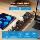 Dewenwils stekkerdoos met 6 stopcontacten, 2 USB-poorten, individueel geschakeld, brede afstand tussen stopcontacten en 90°-ontwerp, overbelastingsbeveiliging en kinderbeveiliging, 3680 W/16 A, 5 m kabel, zwart image 3