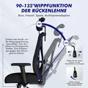 Fauteuil de Bureau Ergonomique avec Accoudoirs Réglables, Soutien Lombaire Confort en Éponge Naturelle et Appui-Tête, Chaise de Direction Pivotante avec Fonction Bascule, Charge Maximale 150 kg image 3