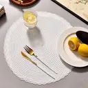White Label 6 pieces, round 38cm woven placemats,Polyester patchwork outer ring three-strand placemat  White， anti-slip polyester Nordic placemats, suitable for home, kitchen, and dining table use, perfect for holiday parties, birthdays, weddings, and dinners image 5