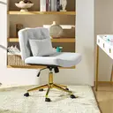 HULALA HOME Vanity Chair with wheels Criss Cross Legged Armless Adjustable Height Velvet Swivel Chair for Home Office Bedroom, Grey image 2