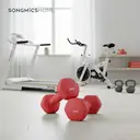 SONGMICSHOME  Set of 2 Neoprene Hex Dumbbells, 2 x 3 kg, with Dumbbells Bars, Home Training, Red image 4