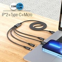 HOCO X76 4-in-1 Charging Cable - Lightning*2/ Micro-USB/ USB-C - 1M - Black image 7