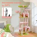 PAWZ Road Arbre à chats de plusieurs étages avec hamac, niche, paniers griffoir et 13 poteaux en sisal de 11 cm de diamètre, rose et vert - 170 cm image 6
