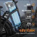 Le vélo électrique URLIFE à pneus larges de 20 pouces est doté d'un réglage à 7 vitesses, d'une batterie amovible de 13 Ah, d'un écran LCD et d'une suspension avant pour une conduite facile hors route. Vert image 3