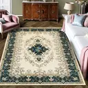 Vintage Design Area Rugs for Living Room, Washable Floral Collection Traditional Bedroom Rug, Low Pile Cute Print Carpet, No Slip Office Kitchen Home Decor, Green,35.8*59.8in image 0