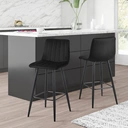 CLIPOP Velvet Bar Stools with Backrests Set of 2,  Matte Black Metal Legs, 2 PCS Kitchen Counter Bar Stools (65 cm Seat Height) 051 Black image 8