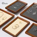Oirlv Wood Square Flat Jewelry Display Organizer Tray Beige/Gray Microfiber Blank Tray Jewellery Jewelry Trays Luxury For Drawers Rings Display Earring Necklace Storage Display, 1pcs image 7