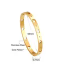 18K Gold Plated Stainless Steel Bangle for Women, Inlaid Round Cubic Zirconia Stones, Classic Luxury Cuff Bracelet image 1