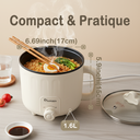 IAGREEA Klootwijk Autocuiseur électrique portable 1,6 L - Mini appareil à ramen, polyvalent, sans surveillance, antiadhésif, avec protection contre l’ébullition à sec, pour nouilles et soupe aux œufs, compact pour chambre d’étudiant et bureau (beige) image 6