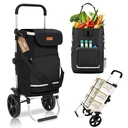 Foldable Shopping Trolley with Cooling Compartment, 3-in-1 Trolley, Sack Truck & Shoulder Bag, Shopping Trolley, Shopping Trolley 43L Capacity & Tie Down Strap, Shopping Cart with Wheels, Foldable Trolley, Grocery Shopping, Portable Trolley, Black image 0