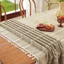 Nappe Rustique Rectangulaire en Coton et Lin Texturé avec Franges, Motif Rayé Brodé Style Maison de Campagne pour Cuisine et Salle à Manger, 140x230cm, Jaune Clair image 4