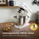 Monsga SM100 Küchenmaschine 1000W, Cremeweiß, 6,0L Edelstahl-Rührschüssel, Leise, mit Super-Antihaft Teflon-Knethaken (hitzebeständig bis 260°C), Schneebesen, Flachrührer & Spritzschutz, 8 Geschwindigkeitsstufen image 1